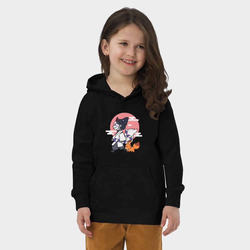 LouVoyage - Hoodie Girls - Kawaii Geisha - Black & Gray - 4/12Y