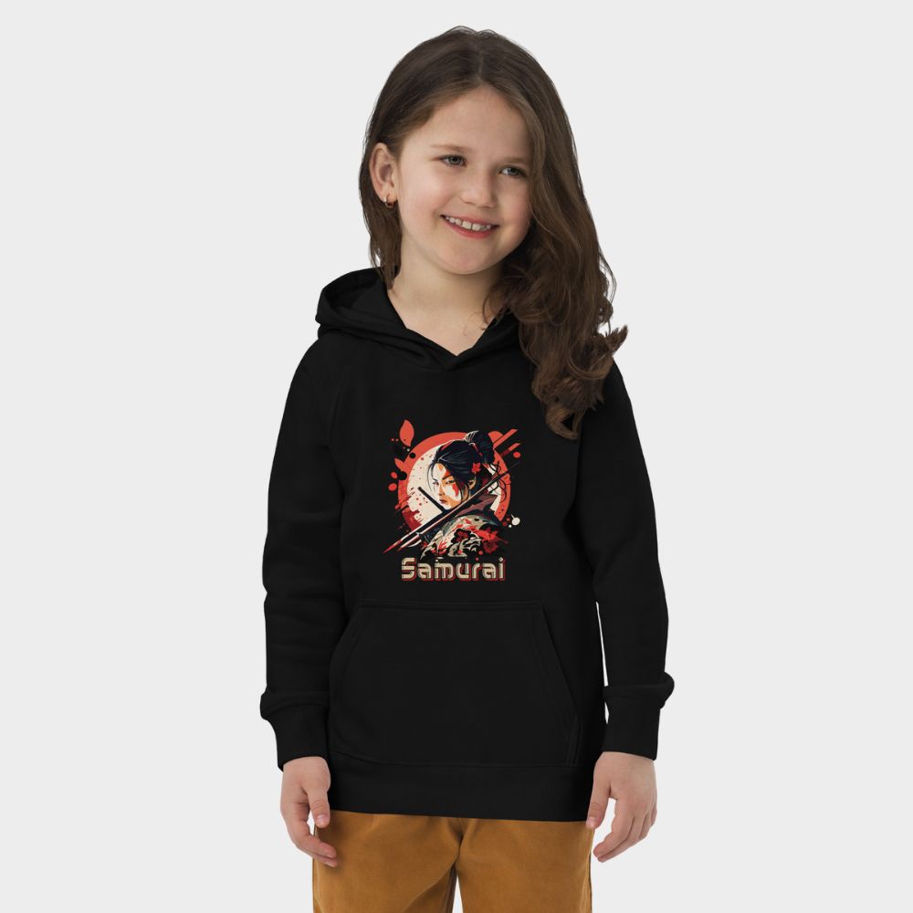 LouVoyage - Hoodie Girls - Samurai Geisha Tattoo - Black & Gray - 4/12Y