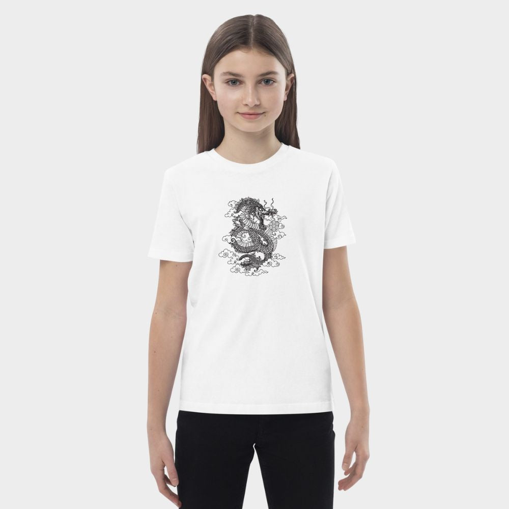 LouVoyage - T-shirt Girls - Black Dragon Tattoo - White - 3/13Y