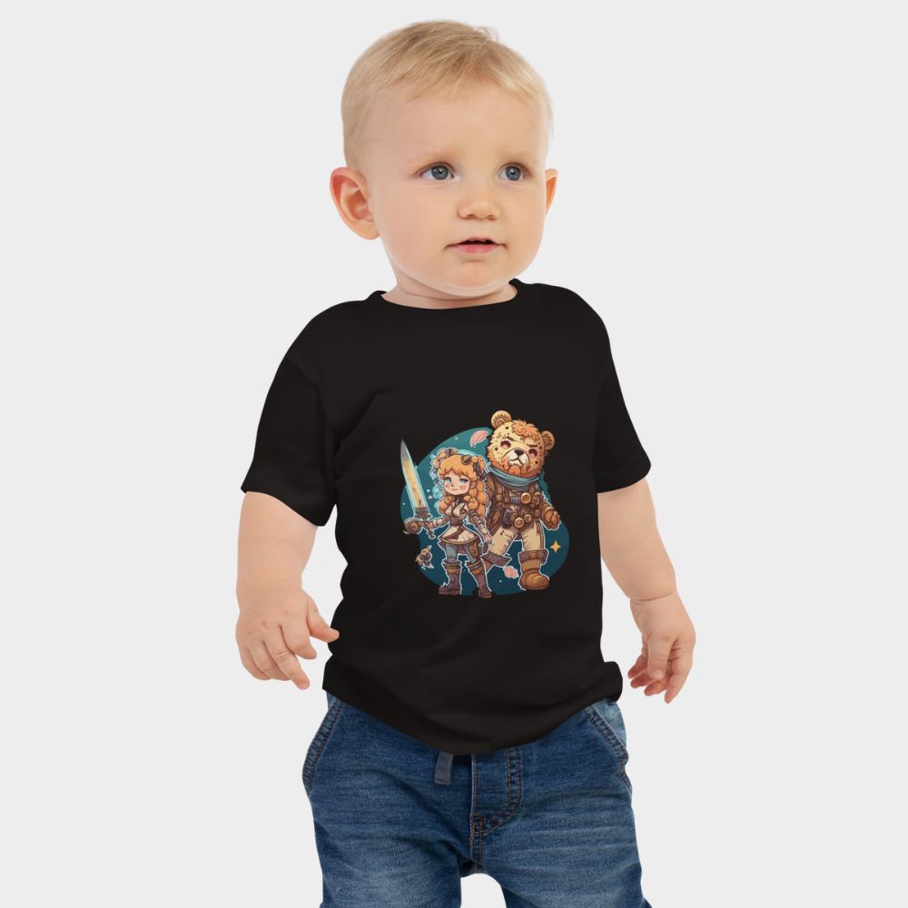 LouVoyage - T-shirt Baby - Girl with her Bear - Black & White - 6/24M