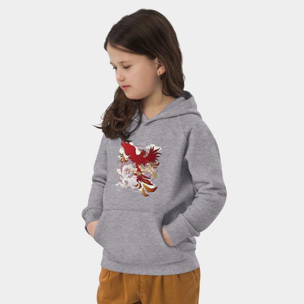 LouVoyage - Hoodie Girls - Phoenix Illustration - Black & Gray - 4/12Y