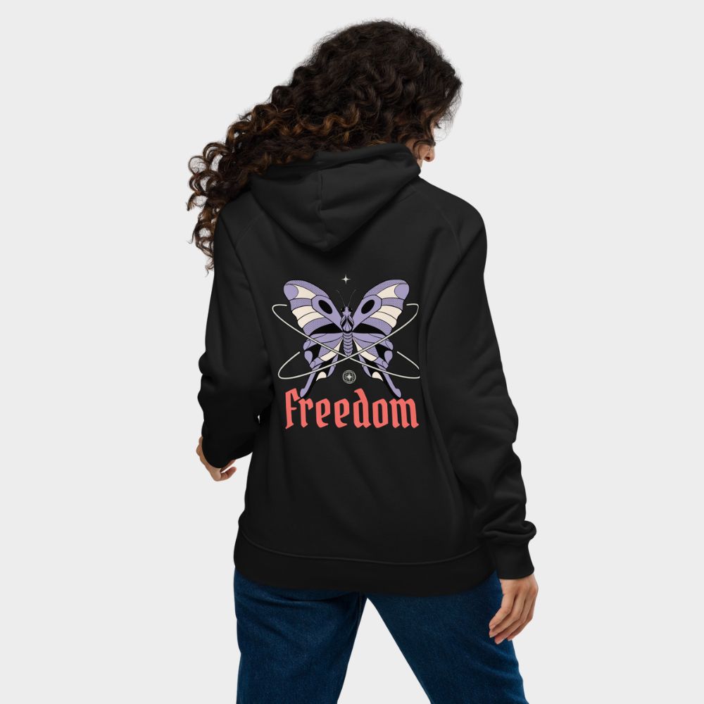 LouVoyage - Hoodie Women - Butterfly of Freedom - Black & White - XS/3XL