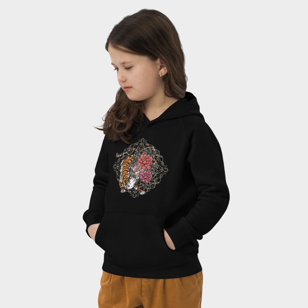 LouVoyage - Hoodie Girls - Japanese Tiger & Flower - Black - 4/12Y