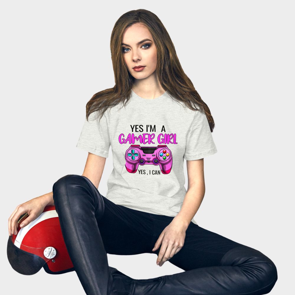 LouVoyage - T-shirt Women - I am a Gamer Girl - White & Gray - XS/3XL