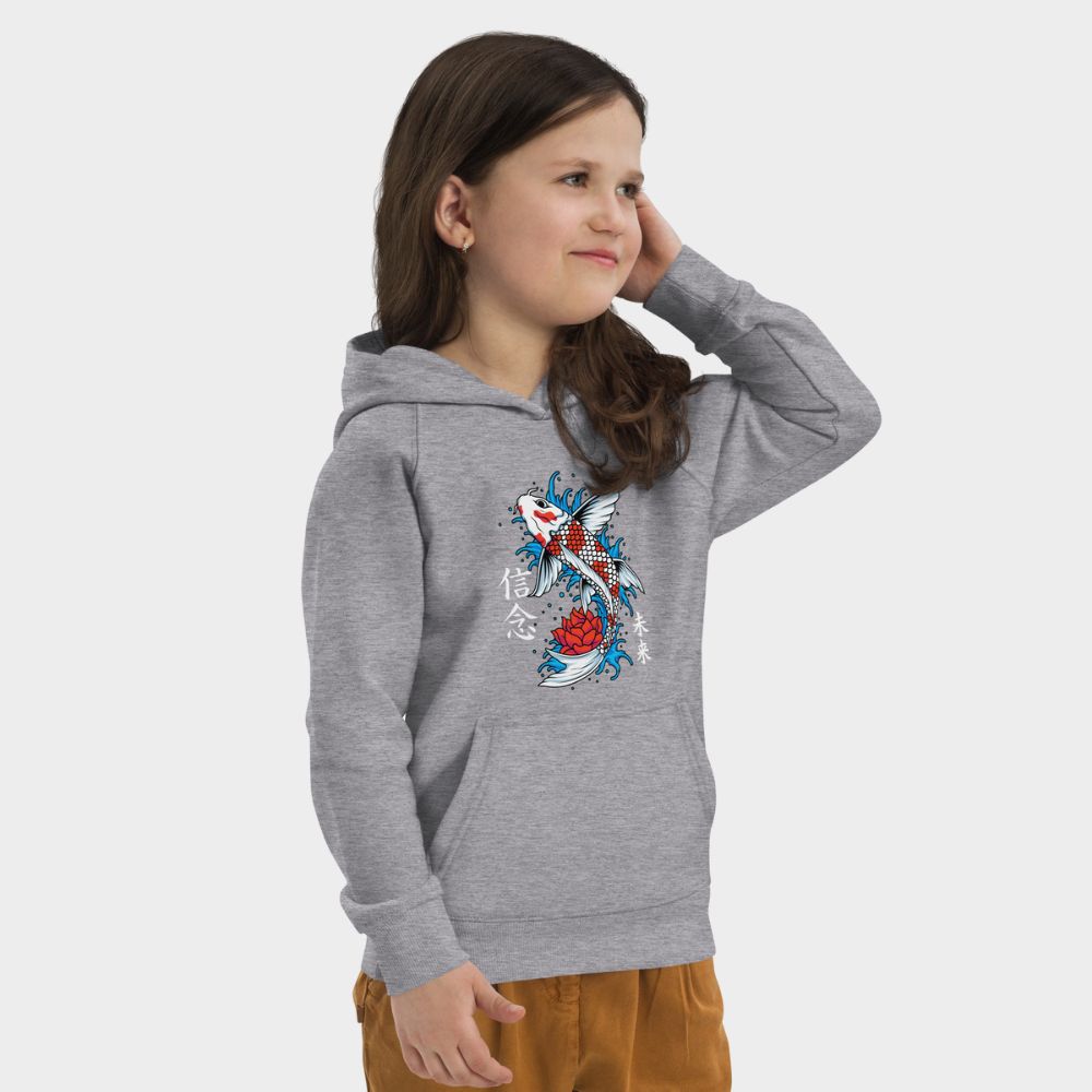 LouVoyage - Hoodie Girls - Carp Koi Tattoo - Black & Gray - 4/12Y