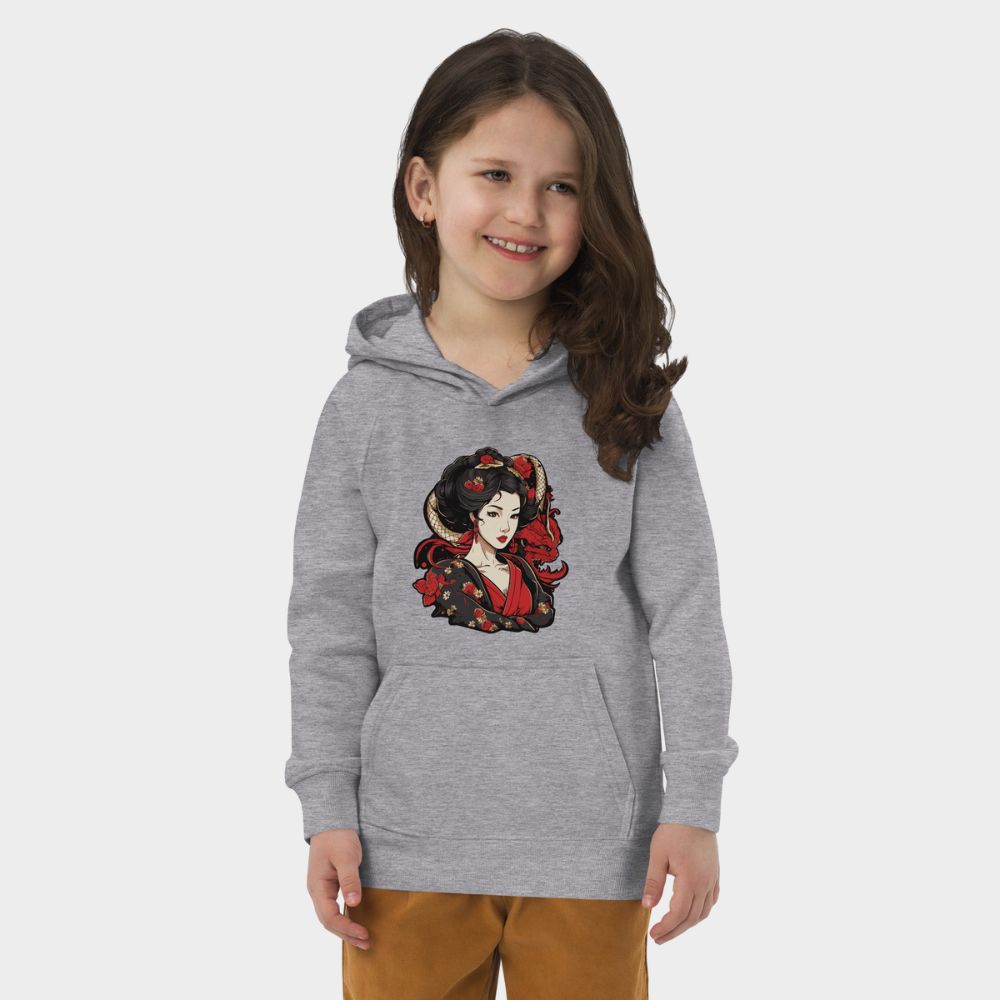 LouVoyage - Hoodie Girls - Geisha Tattoo - Black & Gray - 4/12Y