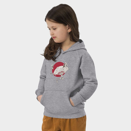 LouVoyage - Hoodie Girls - Koi Fish Illustration - Black & Gray - 4/12Y