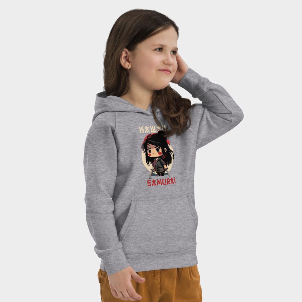 LouVoyage - Hoodie Girls - Kawaii Samurai - Black & Gray - 4/12Y