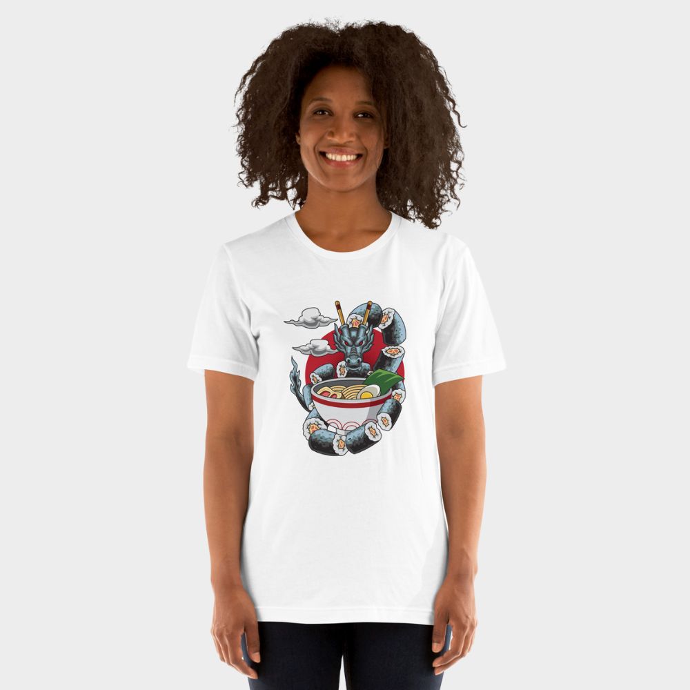 LouVoyage - T-shirt Women - Dragon x Sushi - Black & White - XS/3XL