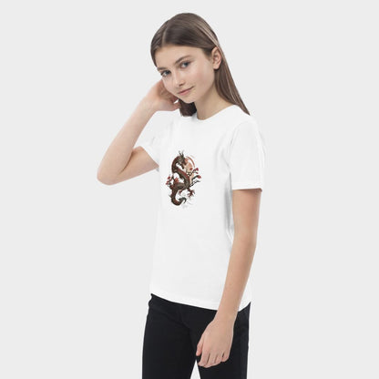 LouVoyage - T-shirt Girls - Dragon Tattoo - Black & White & Blue - 3/13Y