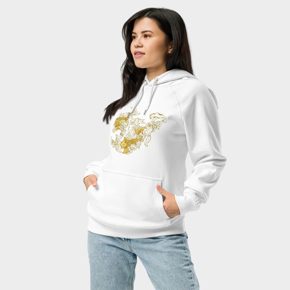 LouVoyage - Hoodie Women - Golden Koi Carp - Black & White - XS/3XL