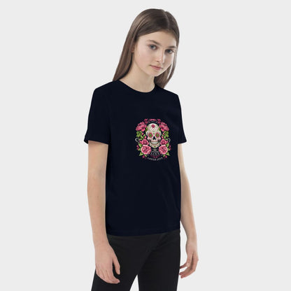 LouVoyage - T-shirt Girls - Skull within Flower - Black & Blue - 3/13Y