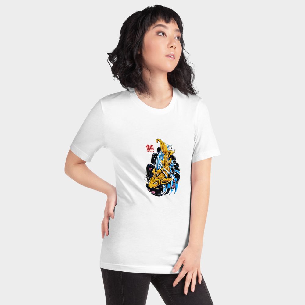 LouVoyage - T-shirt Women - Koi Fish in Fuy - White - XS/3XL