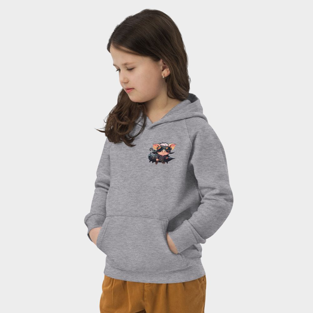 LouVoyage - Hoodie Girls - Pig Pig Commando - Black & Gray - 4/12Y