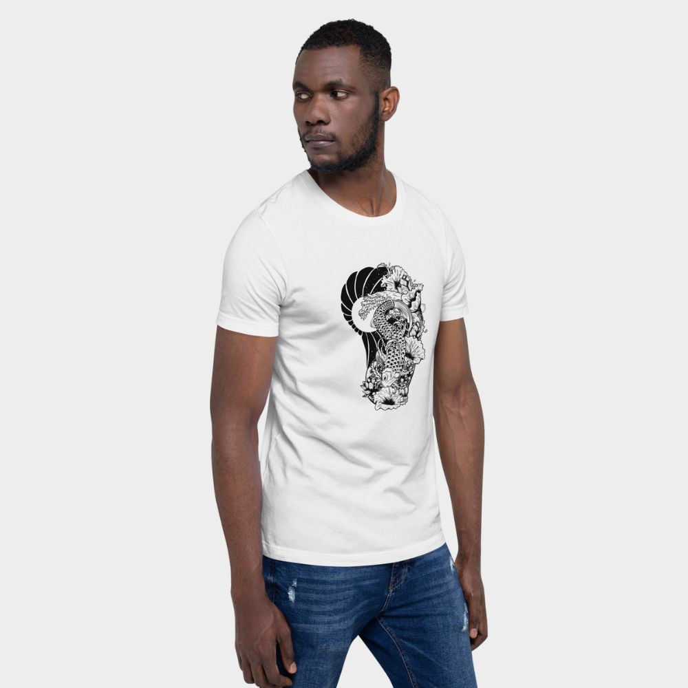 LouVoyage - T-shirt Men - Carp Drawing - White - XS/3XL