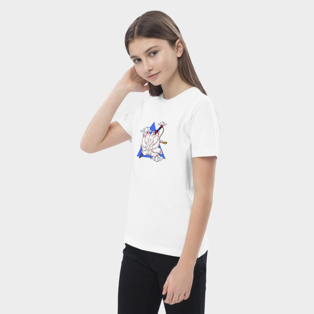 LouVoyage - T-shirt Girls - Samurai Kitsune - Black & White & Blue - 3/13Y