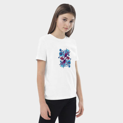 LouVoyage - T-shirt Girls - Koi Carp Illustration - Black & White & Blue - 3/13Y