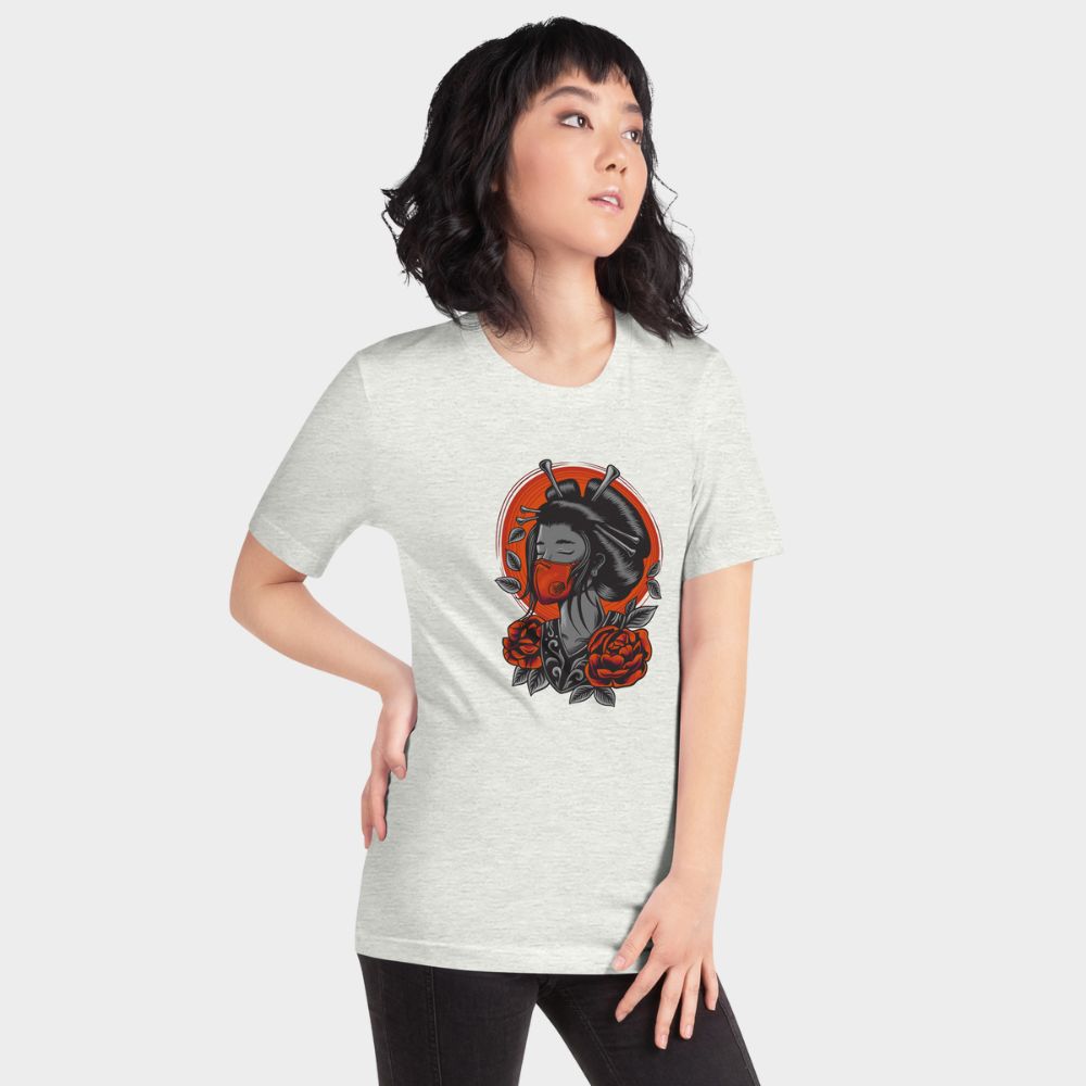 LouVoyage - T-shirt Women - Modern Geisha - White & Gray - XS/3XL