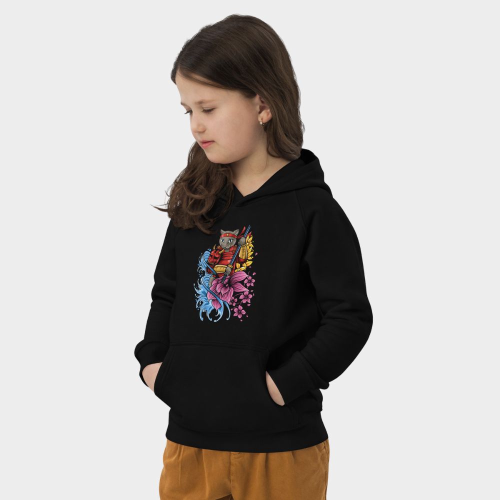 LouVoyage - Hoodie Girls - Japanese Samurai Cat - Black - 4/12Y