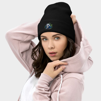 LouVoyage - Beanie Women - Embroidery - Panda - Black