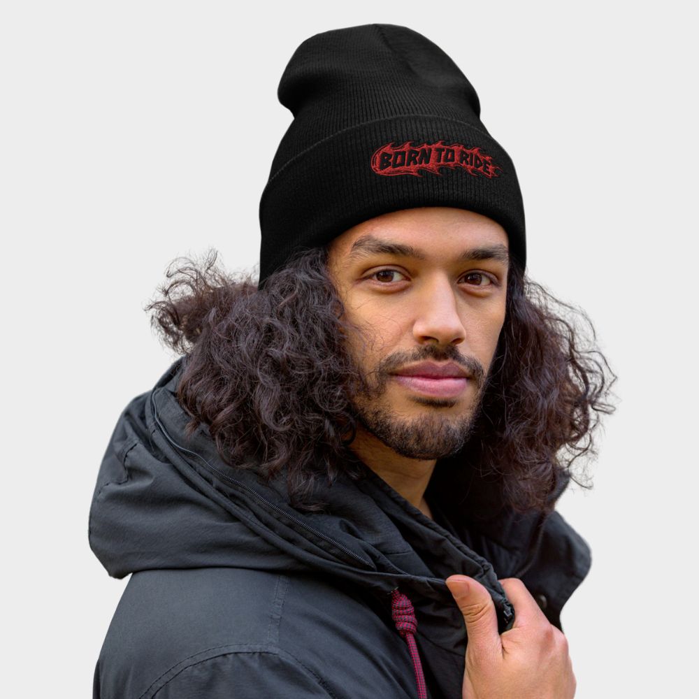 LouVoyage - Beanie Men - Embroidery - Born to Ride - Black