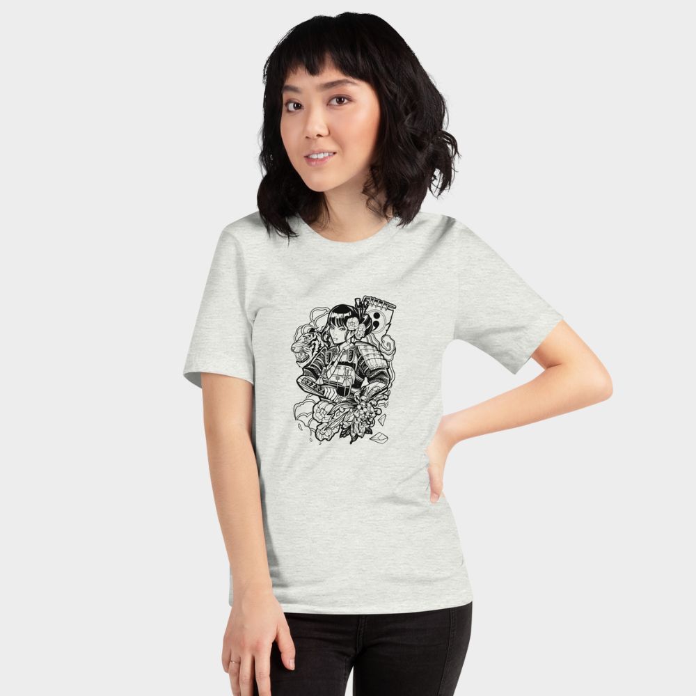 LouVoyage - T-shirt Women - Japanese Warrior - White & Gray - XS/3XL