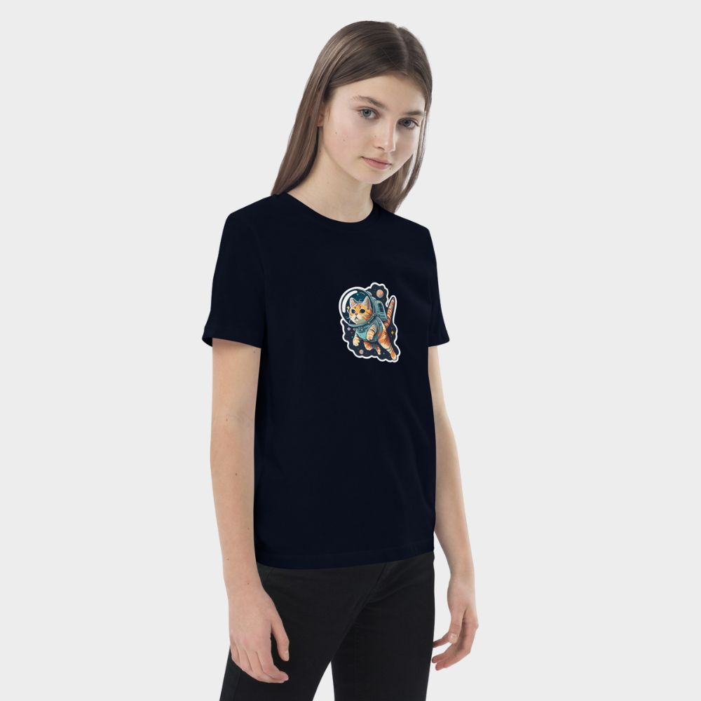 LouVoyage - T-shirt Girls - Cat Adventurer - Black & White & Blue - 3/13Y