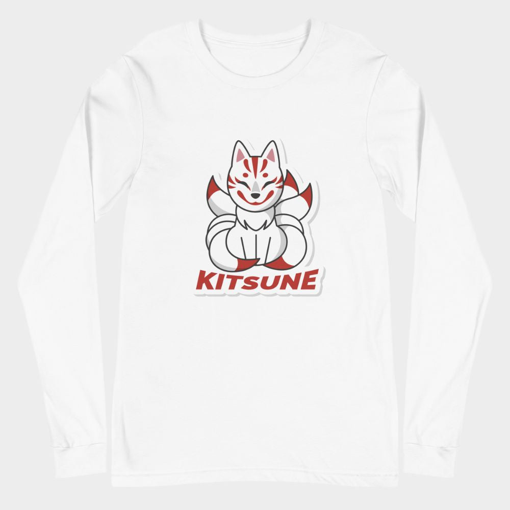 LouVoyage - Long Sleeve T-shirt Women - Kawaii Kitsune - Black & White - XS/2XL