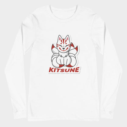 LouVoyage - Long Sleeve T-shirt Women - Kawaii Kitsune - Black & White - XS/2XL