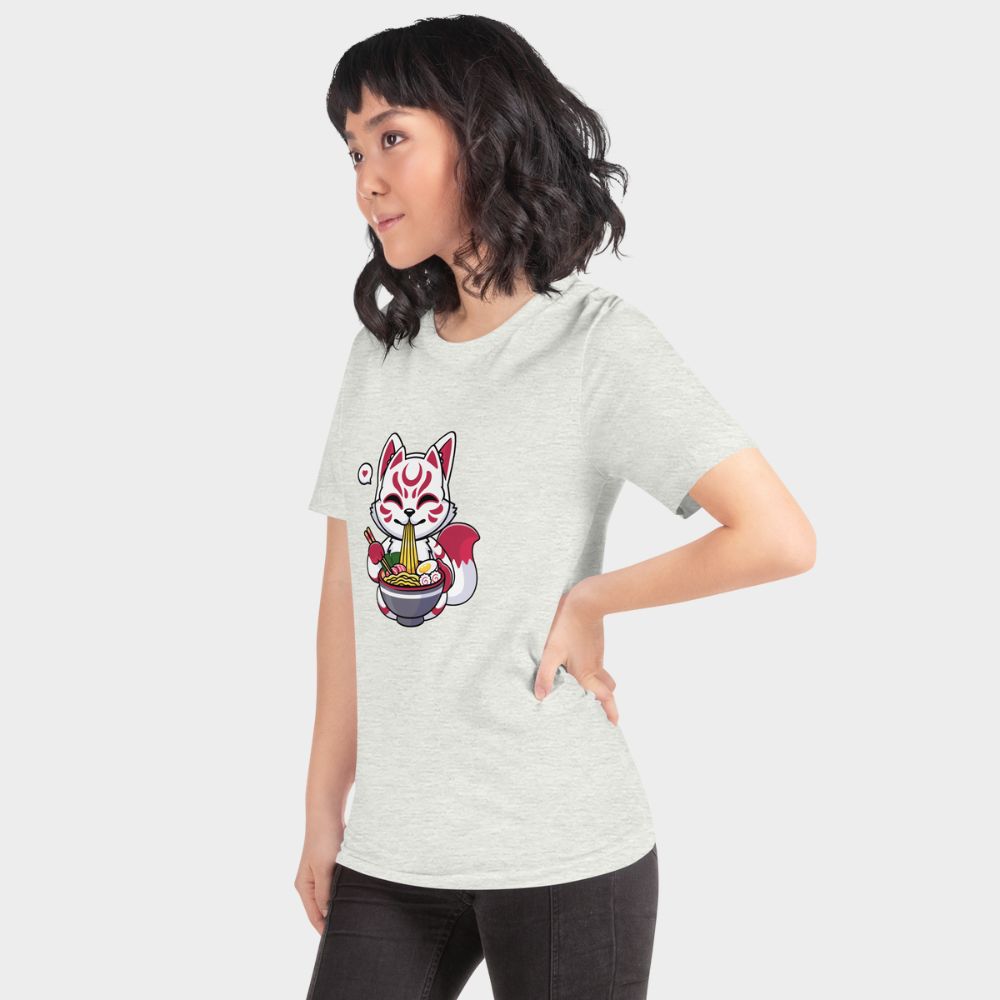 LouVoyage - T-shirt Women - Ramen Kitsune - Black & White & Gray - XS/3XL