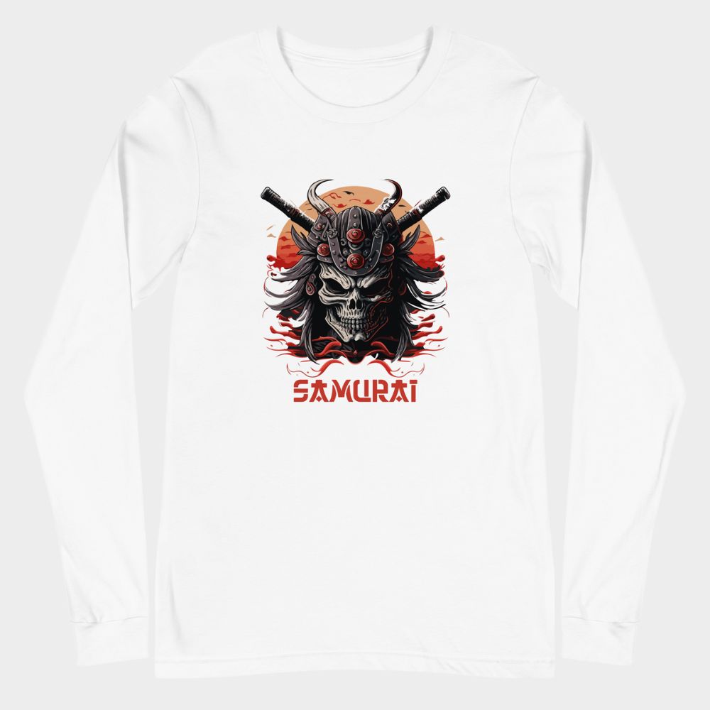 LouVoyage - Long Sleeve T-shirt Men - Death Samurai - Black & White - XS/2XL