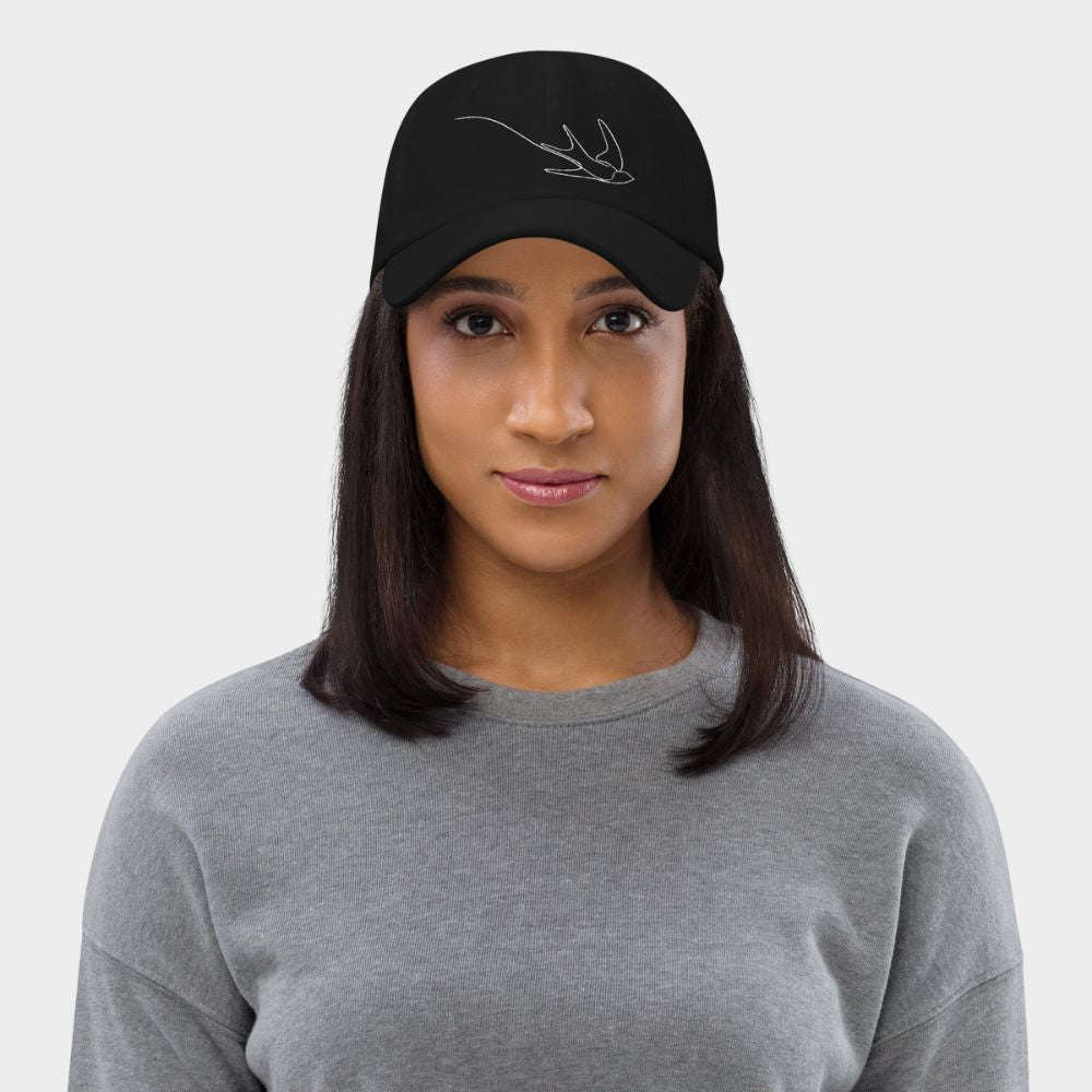 LouVoyage - Cap Women - Embroidery - Swallow - Black