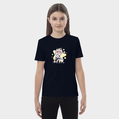 LouVoyage - T-shirt Girls - Kawaii Panda Girl - Black & White & Blue - 3/13Y