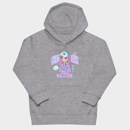 LouVoyage - Hoodie Girls - Kawaii NY - Black & Gray - 4/12Y