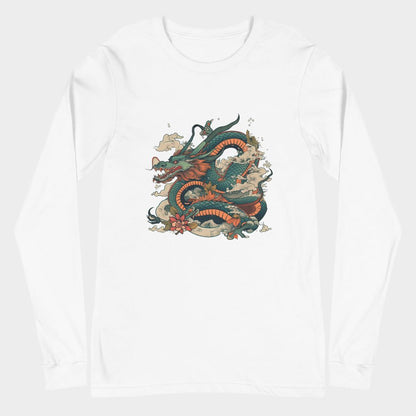 LouVoyage - Long Sleeve T-shirt Women - Ancient Dragon - Black & White - XS/2XL