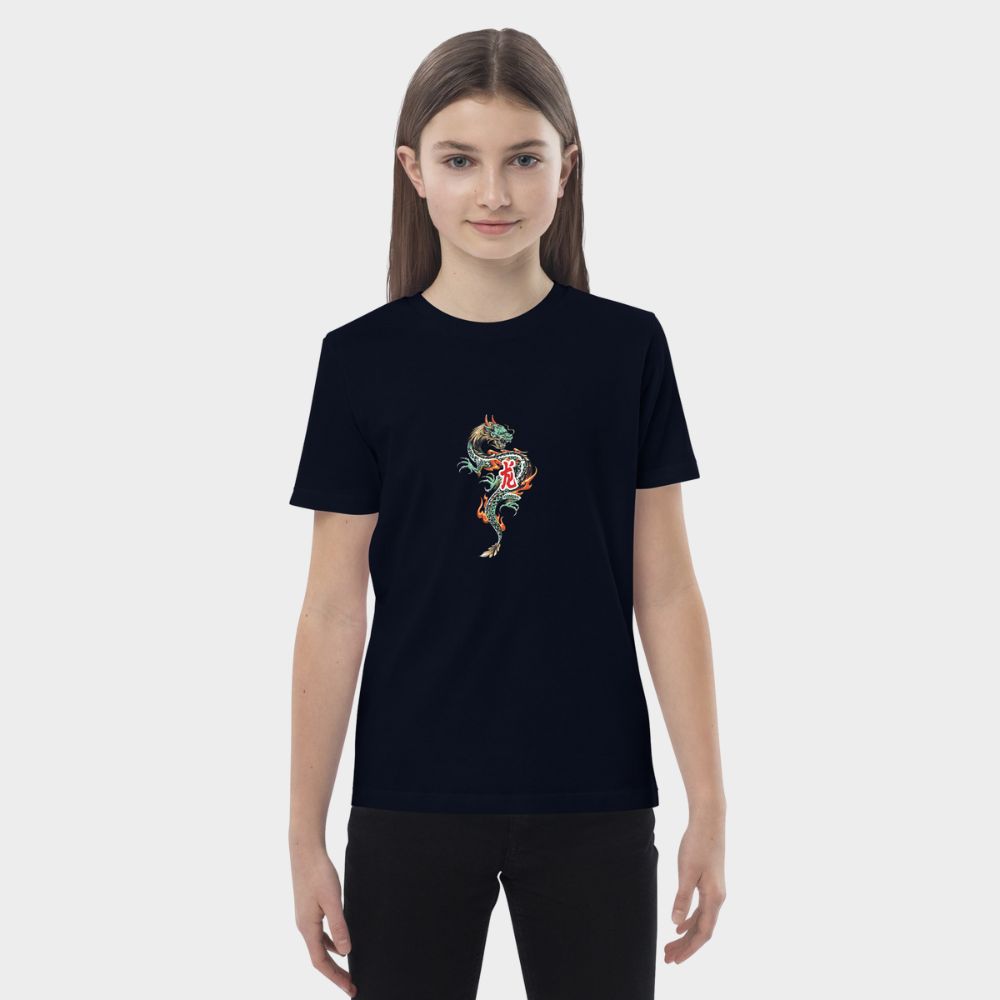 LouVoyage - T-shirt Girls - Dragon Fashion - Black & White & Blue - 3/13Y