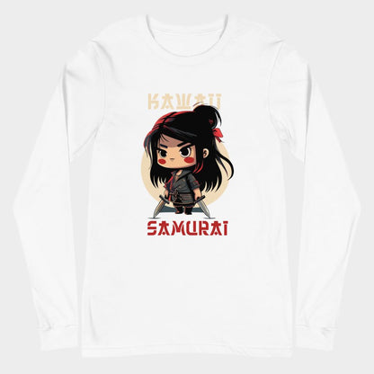 LouVoyage - Long Sleeve T-shirt Women - Kawaii Samurai - Black & White - XS/2XL