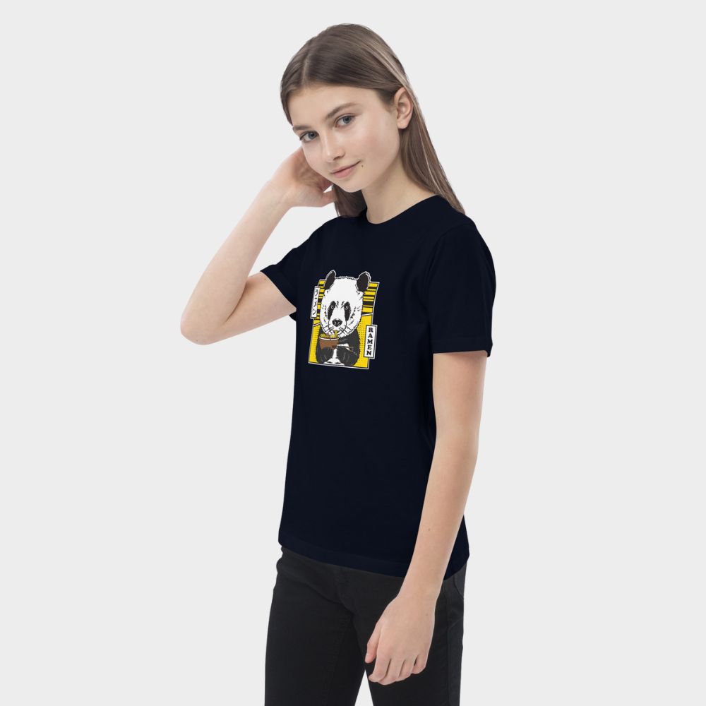 LouVoyage - T-shirt Girls - Panda Love Ramen - Black & White & Blue - 3/13Y