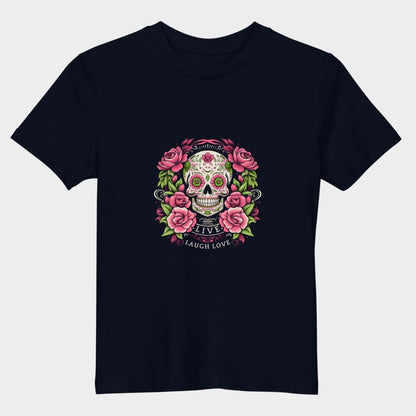 LouVoyage - T-shirt Girls - Skull within Flower - Black & Blue - 3/13Y