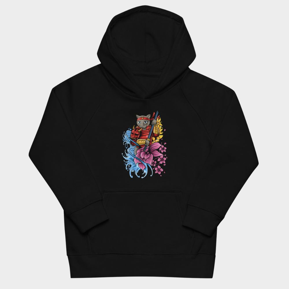 LouVoyage - Hoodie Girls - Japanese Samurai Cat - Black - 4/12Y