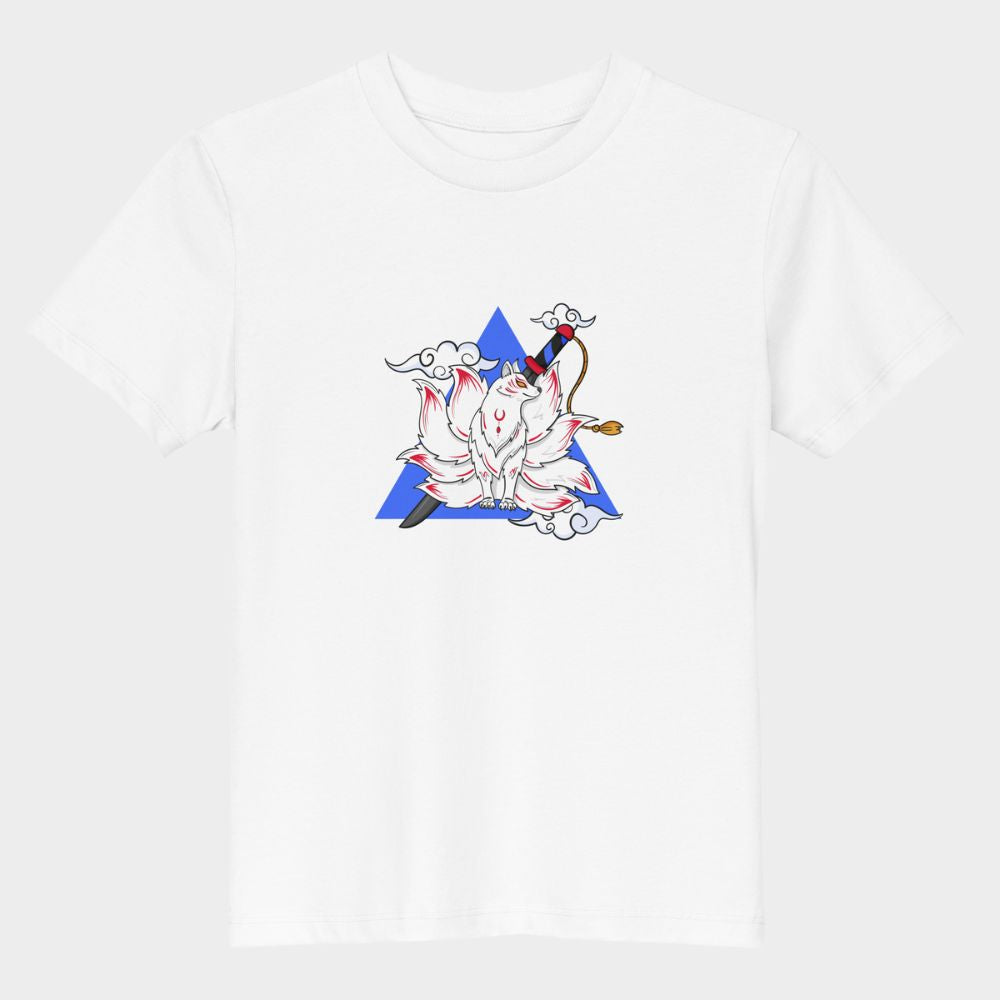 LouVoyage - T-shirt Girls - Samurai Kitsune - Black & White & Blue - 3/13Y