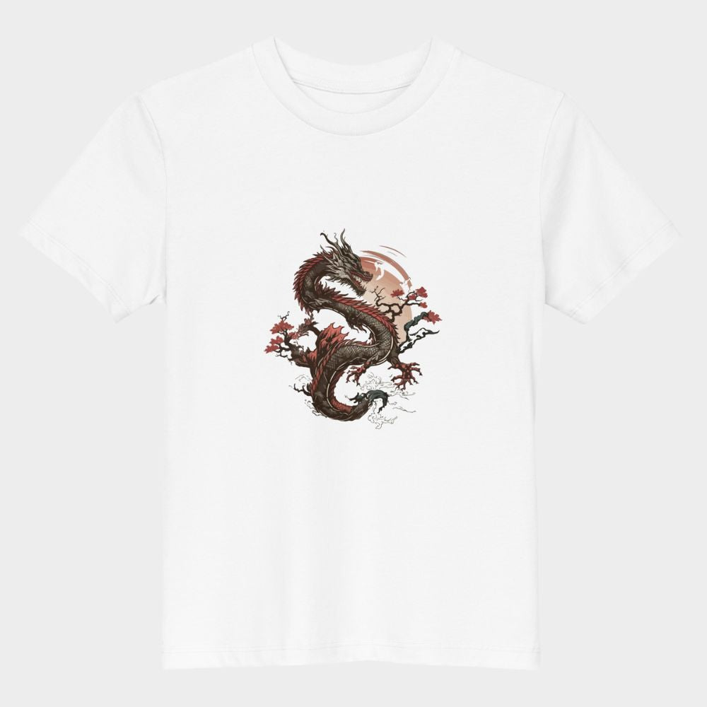 LouVoyage - T-shirt Girls - Dragon Tattoo - Black & White & Blue - 3/13Y