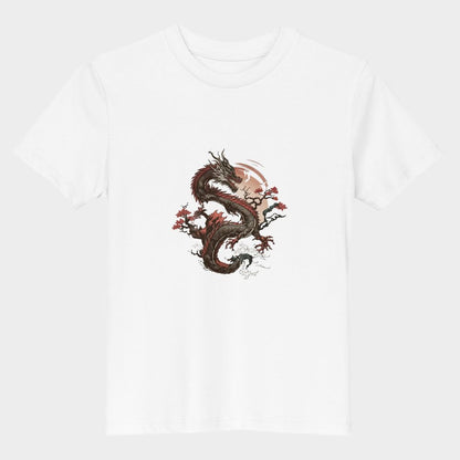 LouVoyage - T-shirt Girls - Dragon Tattoo - Black & White & Blue - 3/13Y