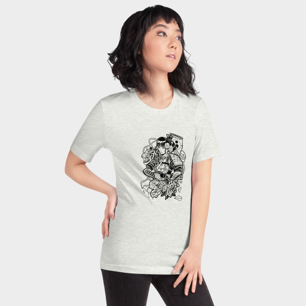 LouVoyage - T-shirt Women - Japanese Warrior - White & Gray - XS/3XL