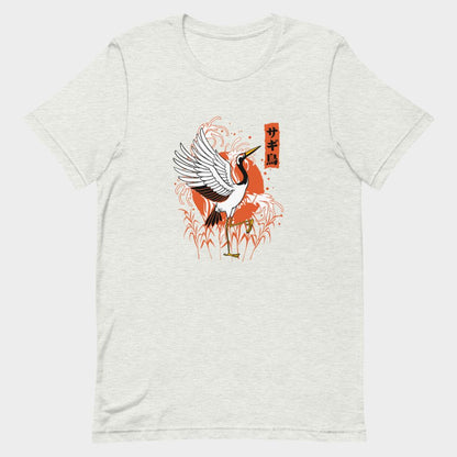 LouVoyage - T-shirt Women - Crane illustration - Black & White & Gray - XS/3XL