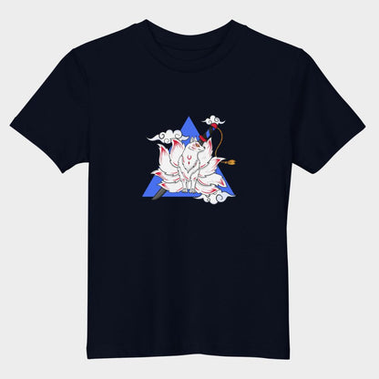 LouVoyage - T-shirt Girls - Samurai Kitsune - Black & White & Blue - 3/13Y