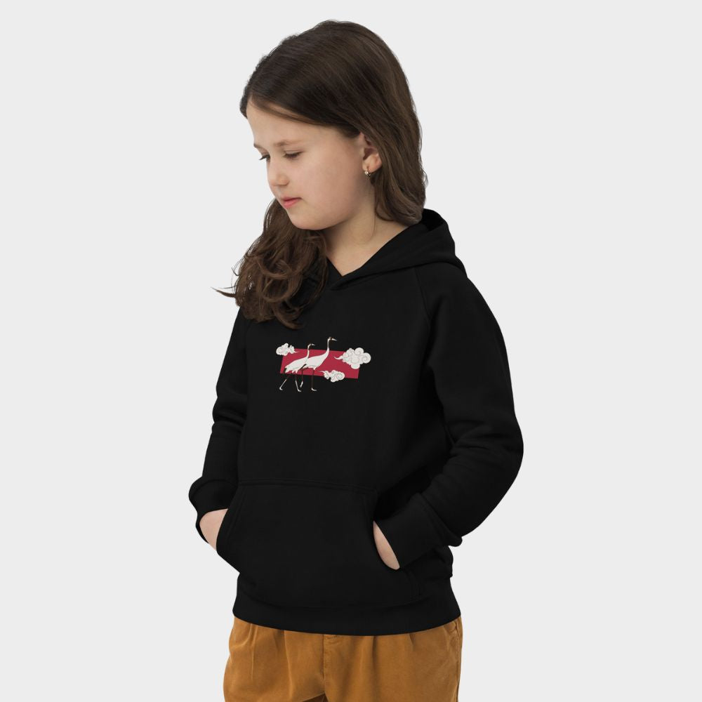 LouVoyage - Hoodie Girls - Japanese Crane Style - Black & Gray - 4/12Y