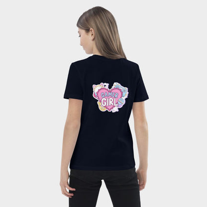 LouVoyage - T-shirt Girls - Gamer Girl - Black & White & Blue - 3/13Y