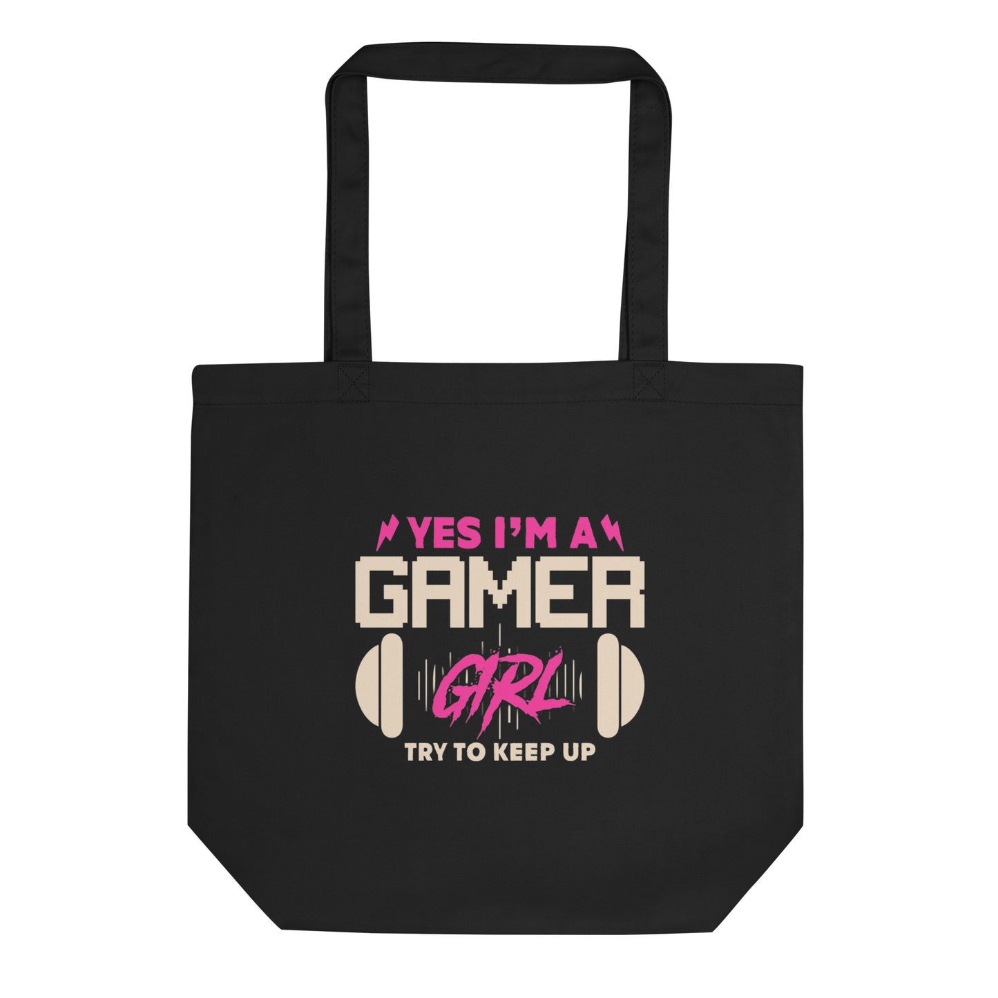 Eco Tote Bag - Gamer Girl - Black & Beige - 40.6x35.6cm