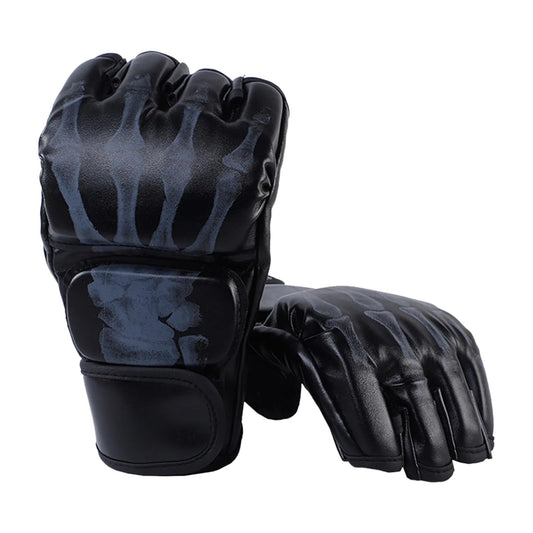 Bones Black PU Leather MMA Gloves MMA Gloves Kenshi Crew One Size 